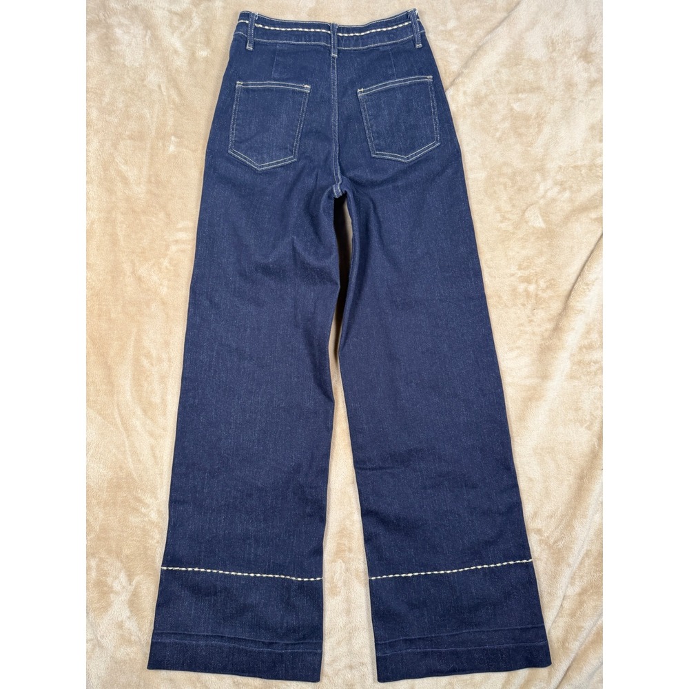 Commense Women Dark Blue Wide Leg Jeans Contrast Stitch Trousers XS - Picture 2 of 9